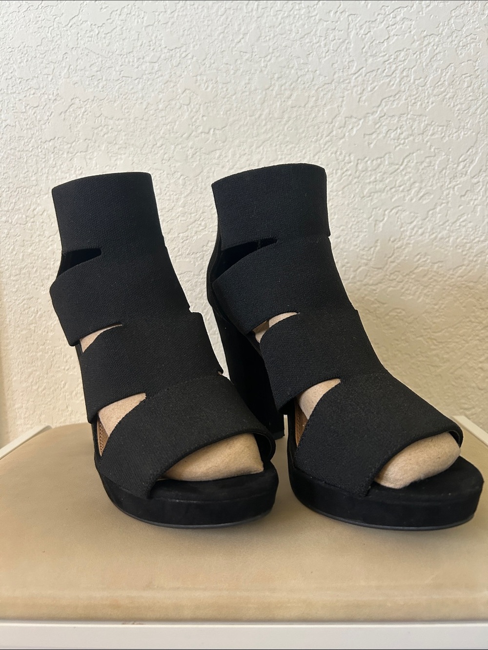 Report Black Strappy Platform Wedge Heels